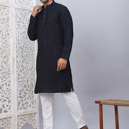 Anouk Men Ethnic Motifs Embroidered Regular Sequinned Kurta with Pyjamas image 2