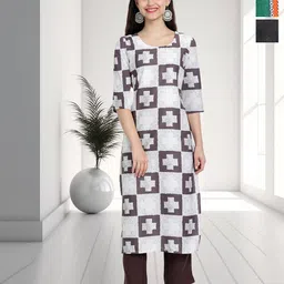 HERE&NOW Selection Of Geometric Printed Round Neck Straight Kurtas-image-69