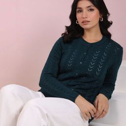 KALINI Self Design Woolen Long Sleeve Cardigan-image-41
