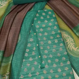 Soch Botanical Woven Design Sequins Tussar Silk Unstitched Dress Material-image-22