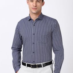 Peter England Men Spread Collar Vertical Striped Cotton Slim Fit Formal Shirt-picture-37