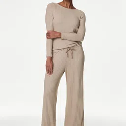 Marks & Spencer Women Striped Round Neck Long Sleeves Night suit-image-14