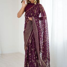 Anouk Burgundy Floral Poly Georgette Saree-picture-23
