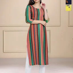 HERE&NOW Selection Of 3 Geometric Printed Round Neck Straight Kurtas-19