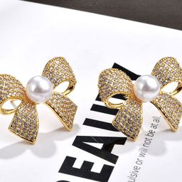 DIVASTRI Gold Plated Artificial Stones Studded & Pearls Beaded Quirky Korean Studs image 4