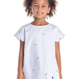 Cherry Crumble Girls Floral Embroidered Styled Back Cotton Top-44
