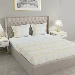 Raymond Home White & Blue Geometric 160 TC King Bedsheet with 2 Pillow Covers-picture-12