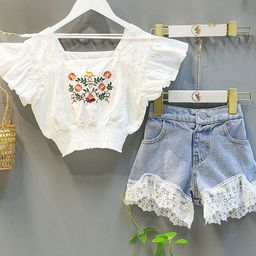 Xsole Girls Floral Embroidered Top With Shorts-image-22