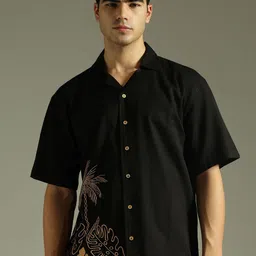 DENNISON Relaxed Fit Embroidered Drop-Shoulder Sleeves Cotton Oversized Shirt-image-29