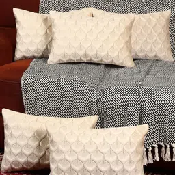 Feather Design Cream Color Rectangle Velvet Cushion Covers Set of 5-24