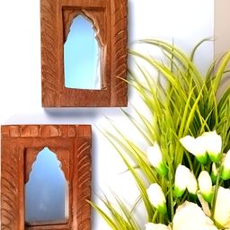 apka mart Brown Wooden Wall Hanging Jharoka Mirror-12