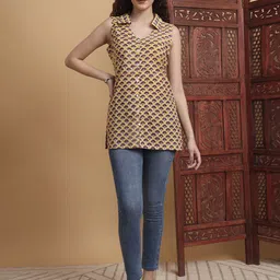 SUFIZA LIFESTYLE Women Ethnic Motifs Printed Sleeveless Pure Cotton Kurti-picture-12
