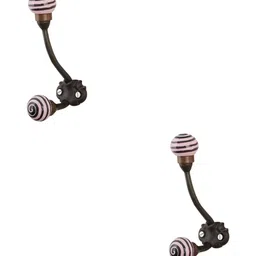 IndianShelf Pink & Black 2 Pieces Striped Ceramic Wall Hooks-19