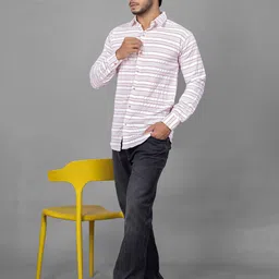 WILNERCROWN Horizontal Stripes Classic Button-Down Collar Cotton Shirt-image-91