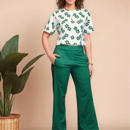 Mast & Harbour Floral Printed Round Neck Top With Trouser-image-57