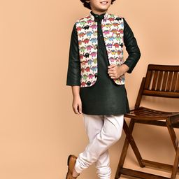PRINTCULTR Boys Mandarin Collar Straigh Kurta with Churidar-14