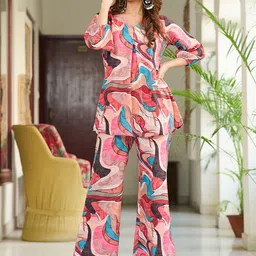 Moda Rapido Printed V-Neck Top With Trouser Co-Ords-picture-48