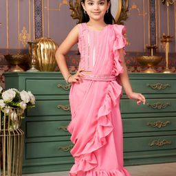 BAESD Girls Embroidered Ready To Wear Pure Georgette Lehenga & Blouse With Dupatta-picture-39