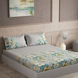 DDecor Turquoise Blue & Yellow Printed 145TC Cotton King Bedsheet Set 2.54 m x 2.74 m-picture-8