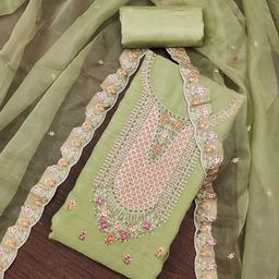 SAINOOR Embroidered Organza Semi-Stitched Dress Material-image-71