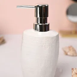 MARKET99 White Textured Ceramic Glossy Classic Soap Dispenser 350 ml-33
