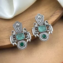 NAMAN ARTS Silver-Plated Artificial Stones and Beads Oxidised Contemporary Studs-49