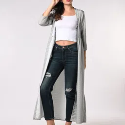 Iti Geometric Printed Gathered Longline Open Front Shrug-20