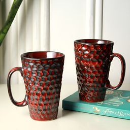 Unravel India Set Of 2 Red Ceramic Mugs-11