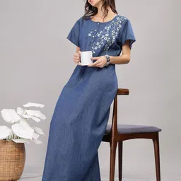 9shines Label Embroidered Pure Cotton Maxi Nightdress-image-100