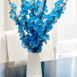 Go Hooked Blue 2 Pieces Blossom Artificial Flower With Textured Plastic Vase-74
