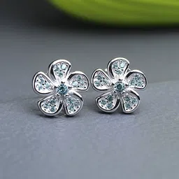 DEVASHREE 925 Sterling Silver Rhodium-Plated Cubic Zirconia Studded Floral Shaped Studs-12