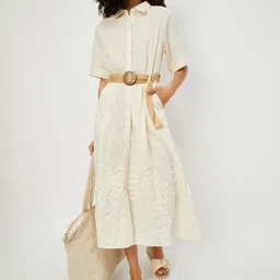 max Women Solid Embroidered Floral Shirt Midi Dress-image-99