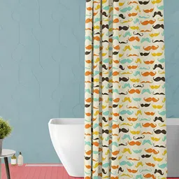 ArtzFolio Cream-Colored & Blue Printed Waterproof Shower Curtain-0
