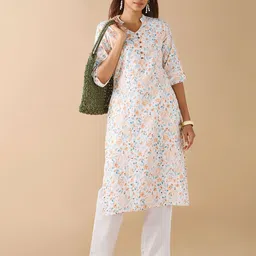 Vismay Floral Printed Pure Cotton Kurta With Trousers-14