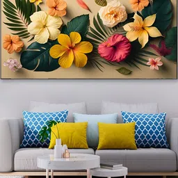 DEKORSTATION Yellow & Green Floral Printed Canvas Wall Art-image-99