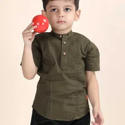 Polka Tots Boys Band Collar Short Sleeves Pin Tucks Straight Kurta-image-64