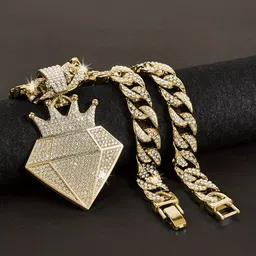 KRENOZ Gold-Plated Artificial Stones Studded Stainless Steel Hip-Hop Pendants With Chains image 4
