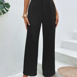 Visit Wear Women Regular Fit High-Rise Pleated Parallel Trousers-picture-15