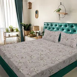 Myntra Elegant Homes Brown & White Printed 300 TC Fitted King Bedsheet Set 2.5 x 2.25 m-picture-36