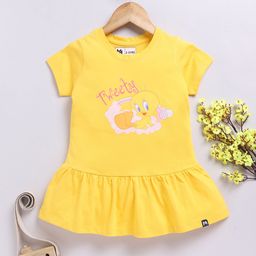 YK X Minute Mirth Girls Tweety Printed Pure Cotton Fit & Flare Dress-34
