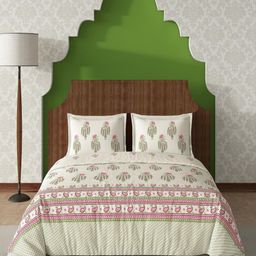 tundwal's Green & White Printed Pure Cotton 210TC King Bedsheet Sets- 2.74 m x 2.74 m-image-31