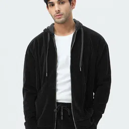 The Souled Store Men Self Design Striped Long Sleeve Corduroy Hooded Sweatshirt-image-24