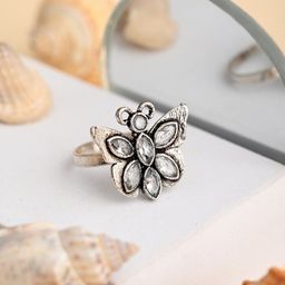 Anvik Silver Plated American Diamond Stone Studded Finger Ring-image-33