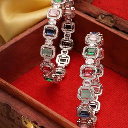 NVR Set Of 2 Sliver-Plated AD-Studded Bangles-image-48