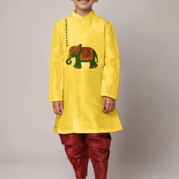 DEVOILER Boys Ethnic Motifs Printed Side Placket Dupion Silk Kurta-image-62