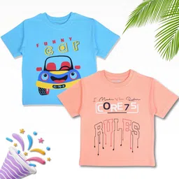WORTON FASHION Unisex Kids Pack Of 2 Blue & Peach 2 Printed T-shirts-picture-18