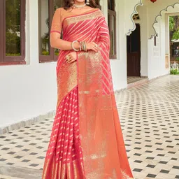 Moksha Trends Woven Design Zari Silk Blend Banarasi Saree-image-9