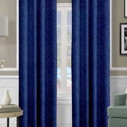 Cortina Blue 2 Pieces Floral Printed Black Out Long Door Curtain-image-79