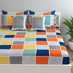 BREVARD Orange Printed Double Queen Bedsheet With 2 Pillow Covers & 2 Cushion Covers-image-68
