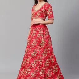 DIVASTRI Embroidered Sequinned Semi-Stitched Lehenga & Unstitched Blouse With Dupatta image 5